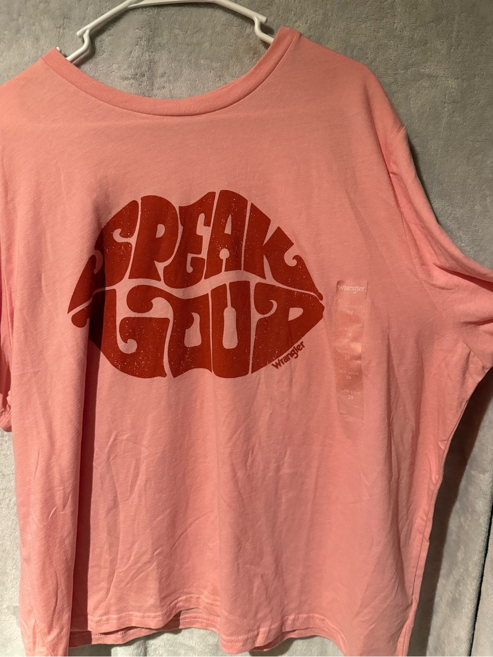 Speak Up Lip Graphic Tee - Pink with Rust Print